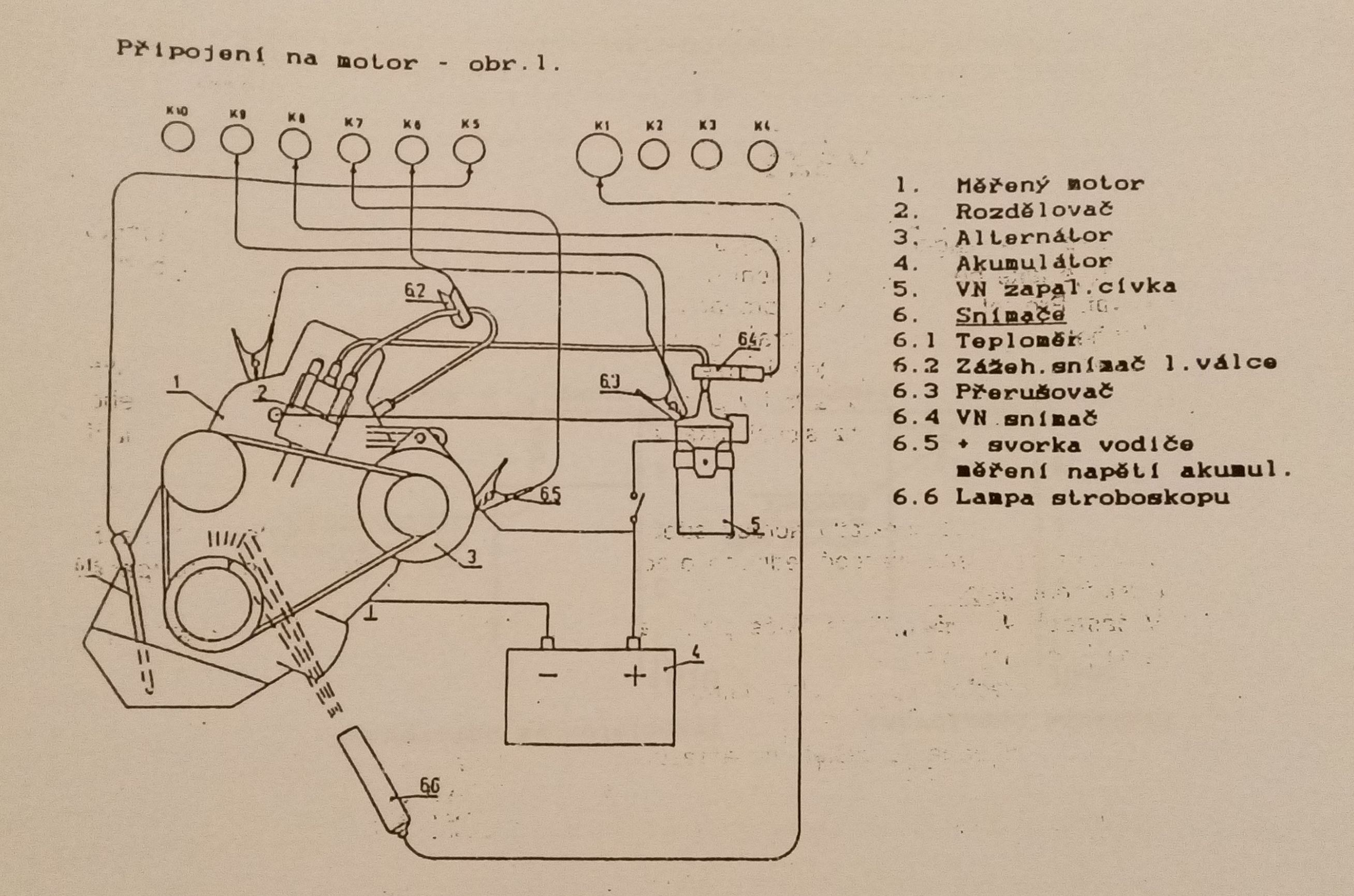 Připojení přístroje k motoru obr č.1